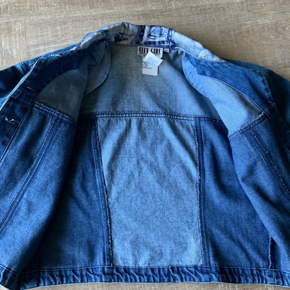 ▶️ Vintage Cropped Denim Jacket Womens 4 Embroidered Studded Western 90s - Picture 10 of 15